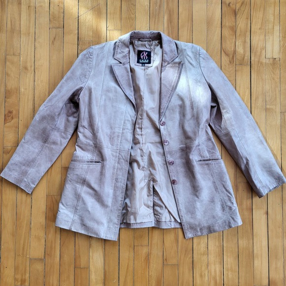 Akoury Vintage Tan Genuine Leather Button Blazer Jacket - Picture 6 of 14